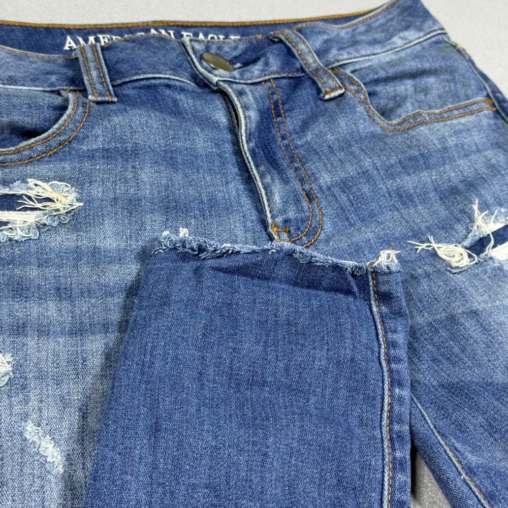 American Eagle Super Stretch Skinny Distressed Jeans Blue Women 6 Long Raw Hem